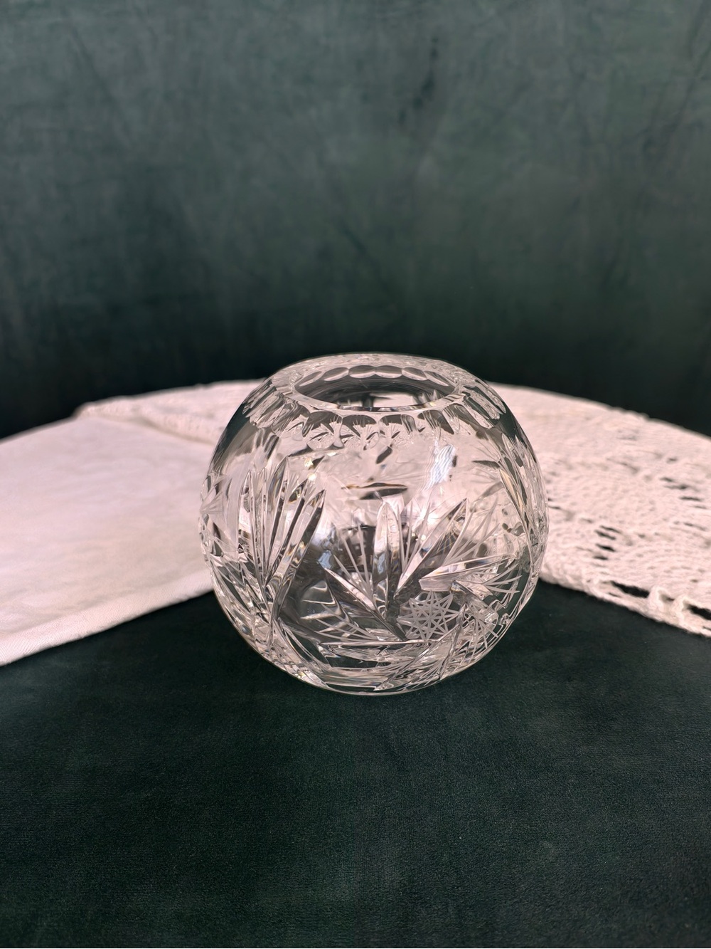 Vintage Cut Crystal Clear Leaded Glass Globe Vase